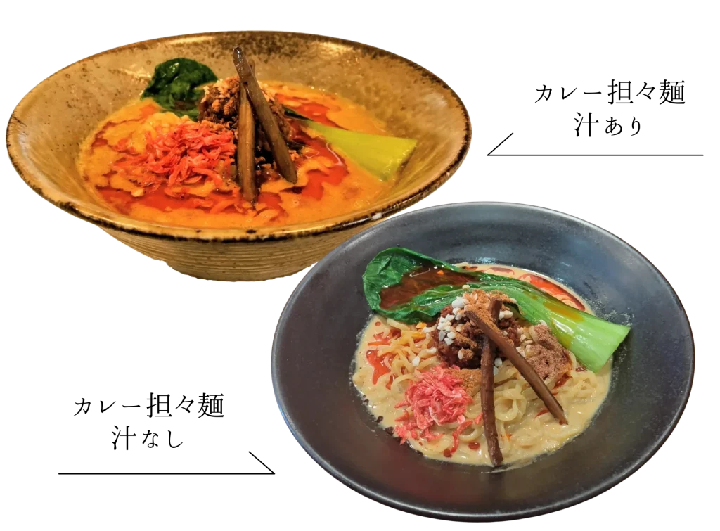 カレー担々麺汁あり写真 カレー担々麺汁なし写真